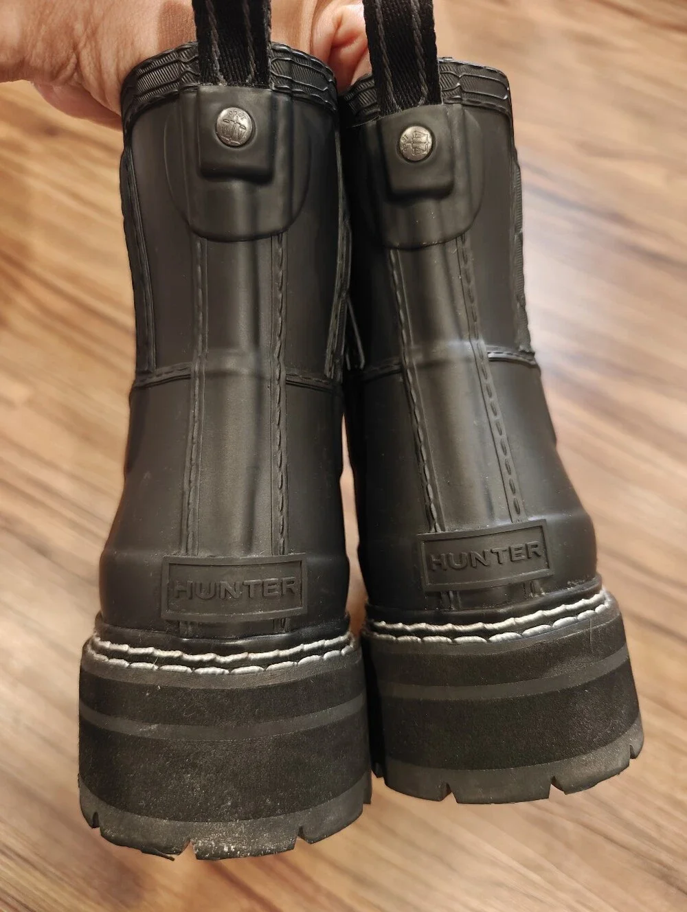 Hunter Black Chelsea Winter Rain Boots with Contrasting Stitching